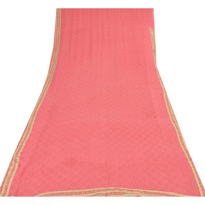 Sanskriti Vintage Sarees Pink Mukesh Pure Georgette Silk Print Sari Craft Fabric