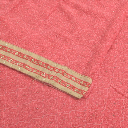 Sanskriti Vintage Sarees Pink Mukesh Pure Georgette Silk Print Sari Craft Fabric