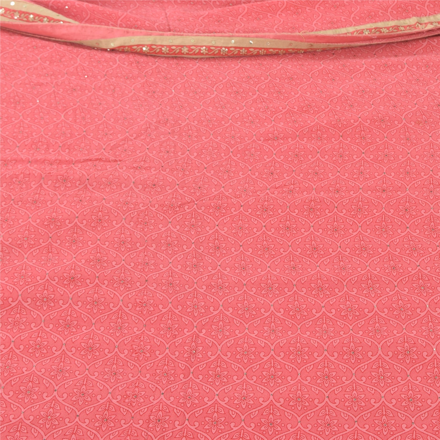 Sanskriti Vintage Sarees Pink Mukesh Pure Georgette Silk Print Sari Craft Fabric