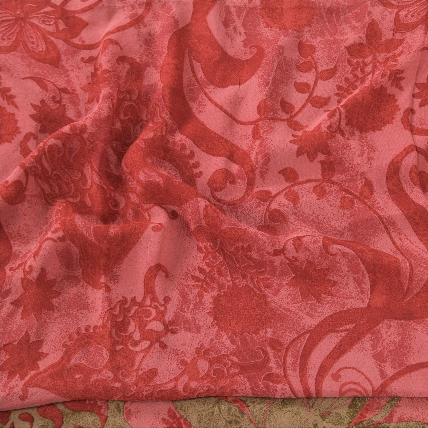 Sanskriti Vintage Sarees Red 100% Pure Georgette Silk Printed Sari Craft Fabric