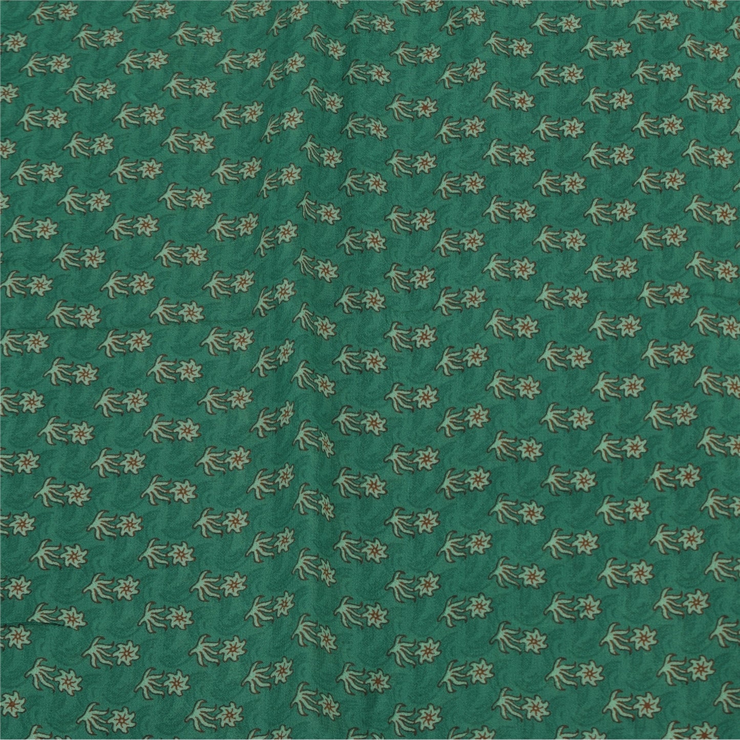 Sanskriti Vintage Sarees Green Pure Georgette Silk Printed Sari 5yd Craft Fabric