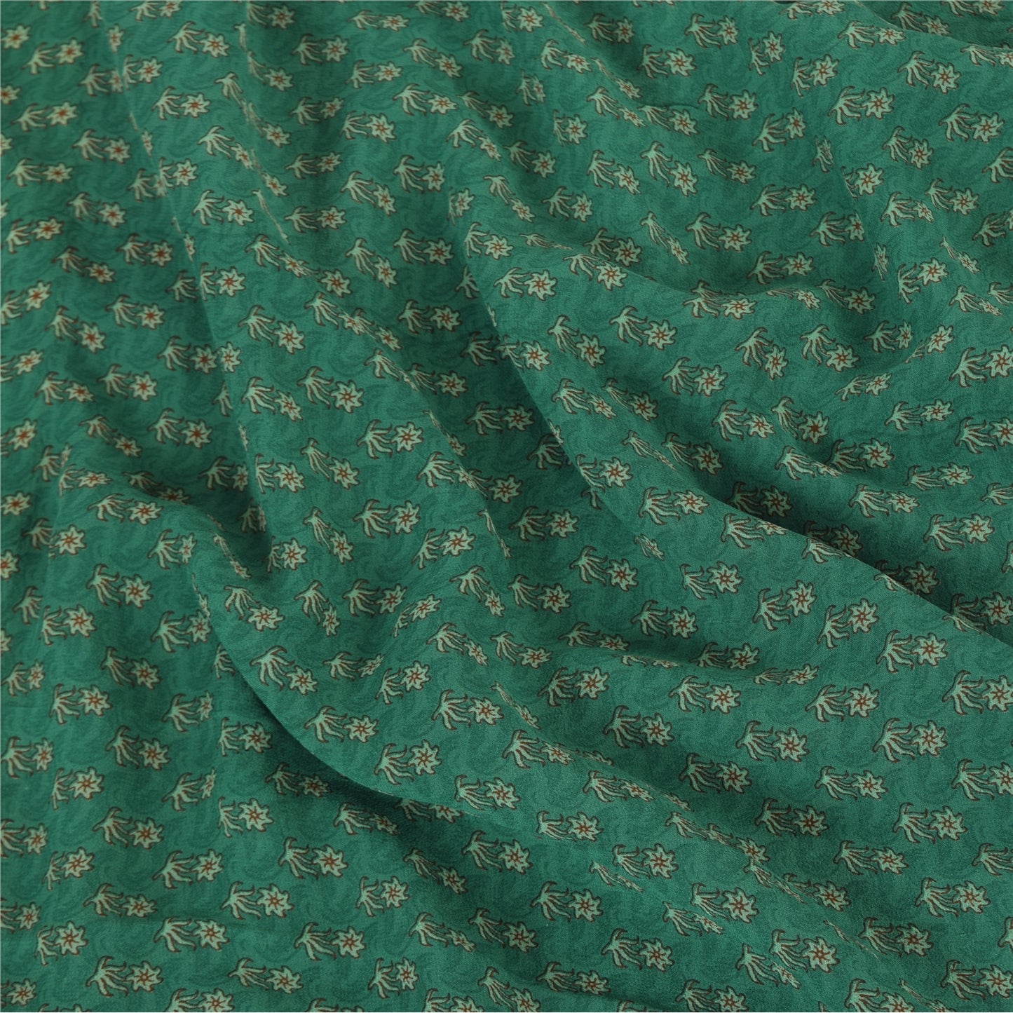 Sanskriti Vintage Sarees Green Pure Georgette Silk Printed Sari 5yd Craft Fabric