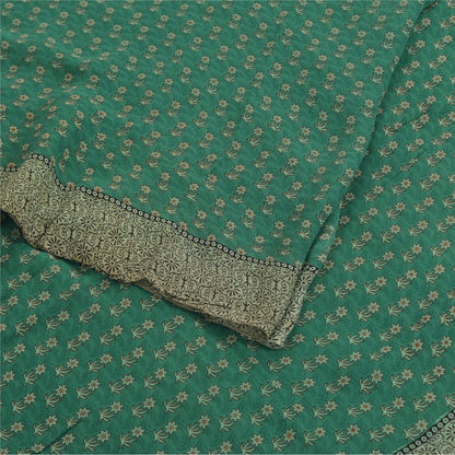 Sanskriti Vintage Sarees Green Pure Georgette Silk Printed Sari 5yd Craft Fabric