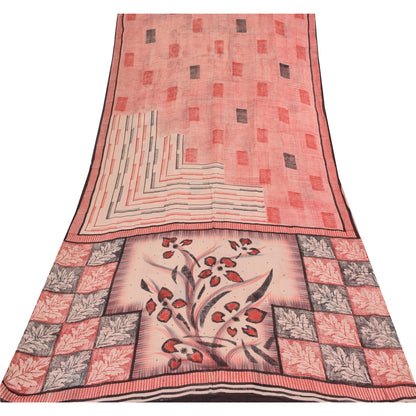 Sanskriti Vintage Sarees Pink Pure Georgette Silk Printed Sari Craft Fabric