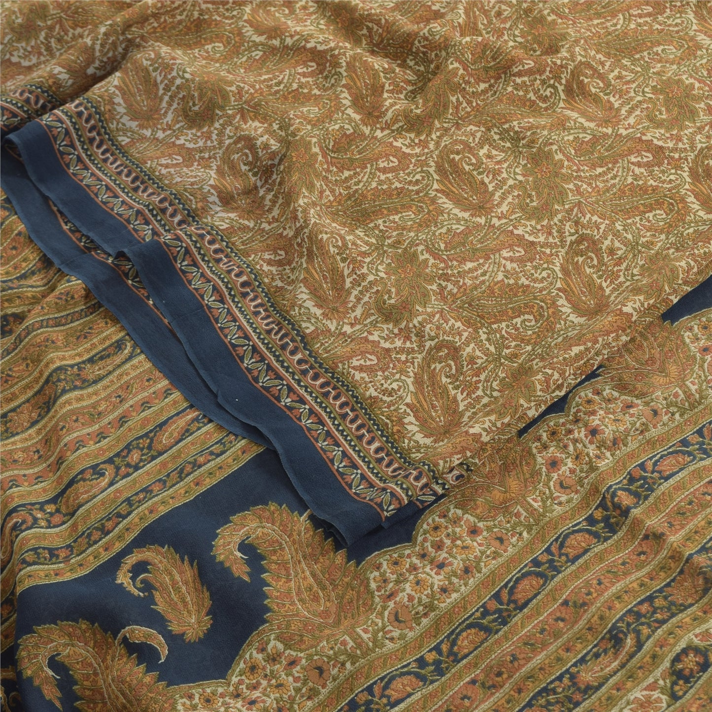 Sanskriti Vintage Sarees Brown Pure Georgette Silk Printed Sari Craft Fabric