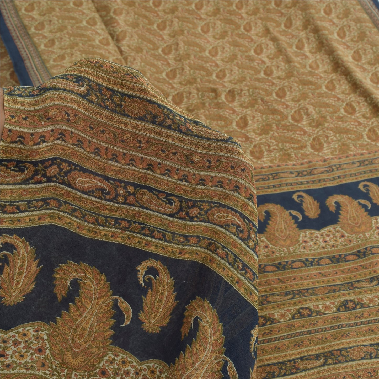 Sanskriti Vintage Sarees Brown Pure Georgette Silk Printed Sari Craft Fabric