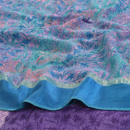 Sanskriti Vintage Sarees Blue/Purple Pure Georgette Silk Print Sari Craft Fabric