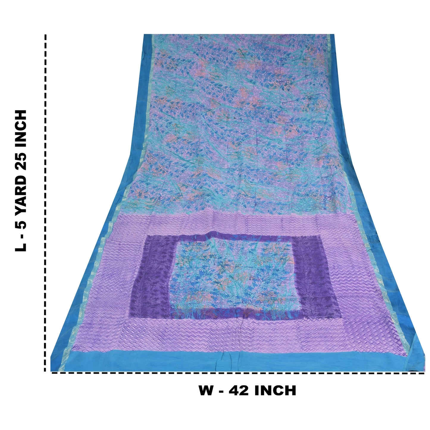 Sanskriti Vintage Sarees Blue/Purple Pure Georgette Silk Print Sari Craft Fabric