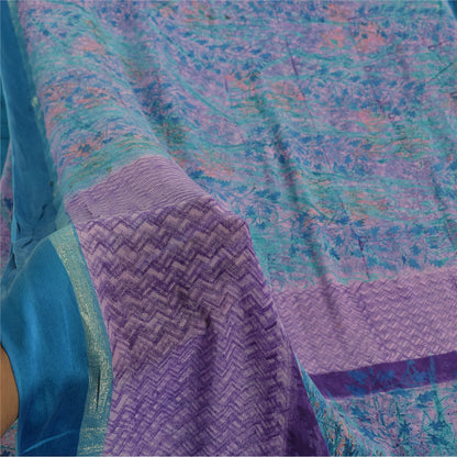 Sanskriti Vintage Sarees Blue/Purple Pure Georgette Silk Print Sari Craft Fabric