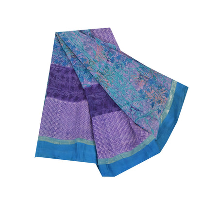 Sanskriti Vintage Sarees Blue/Purple Pure Georgette Silk Print Sari Craft Fabric