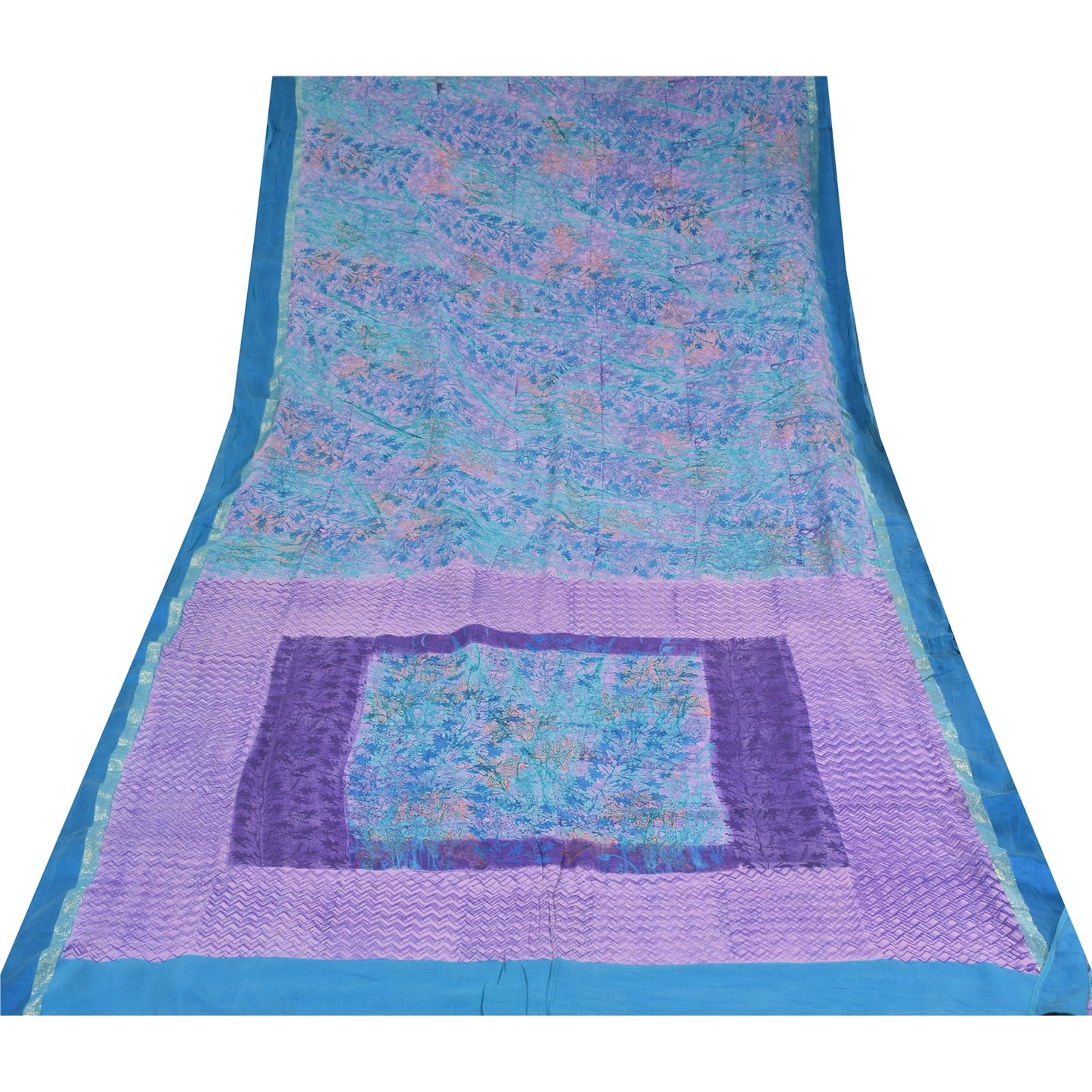 Sanskriti Vintage Sarees Blue/Purple Pure Georgette Silk Print Sari Craft Fabric