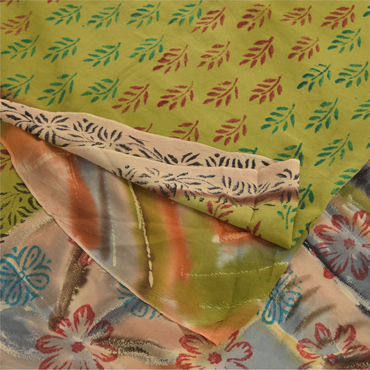 Sanskriti Vintage Sarees Green Pure Georgette Silk Hand Bloc kPrint Sari Fabric