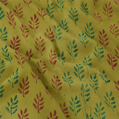 Sanskriti Vintage Sarees Green Pure Georgette Silk Hand Bloc kPrint Sari Fabric