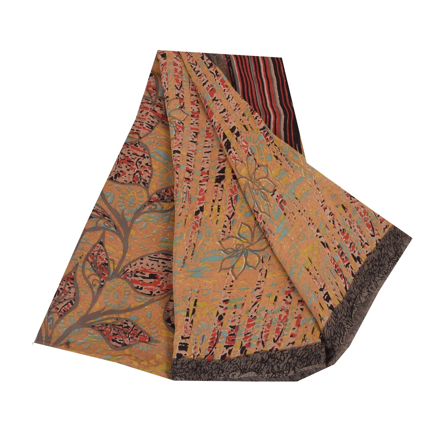 Sanskriti Vintage Sarees Brown Pure Georgette Silk Printed Sari 5yd Craft Fabric