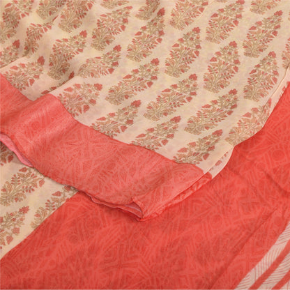 Sanskriti Vintage Sarees Peach Pure Georgette Silk Block Printed Sari 5yd Fabric