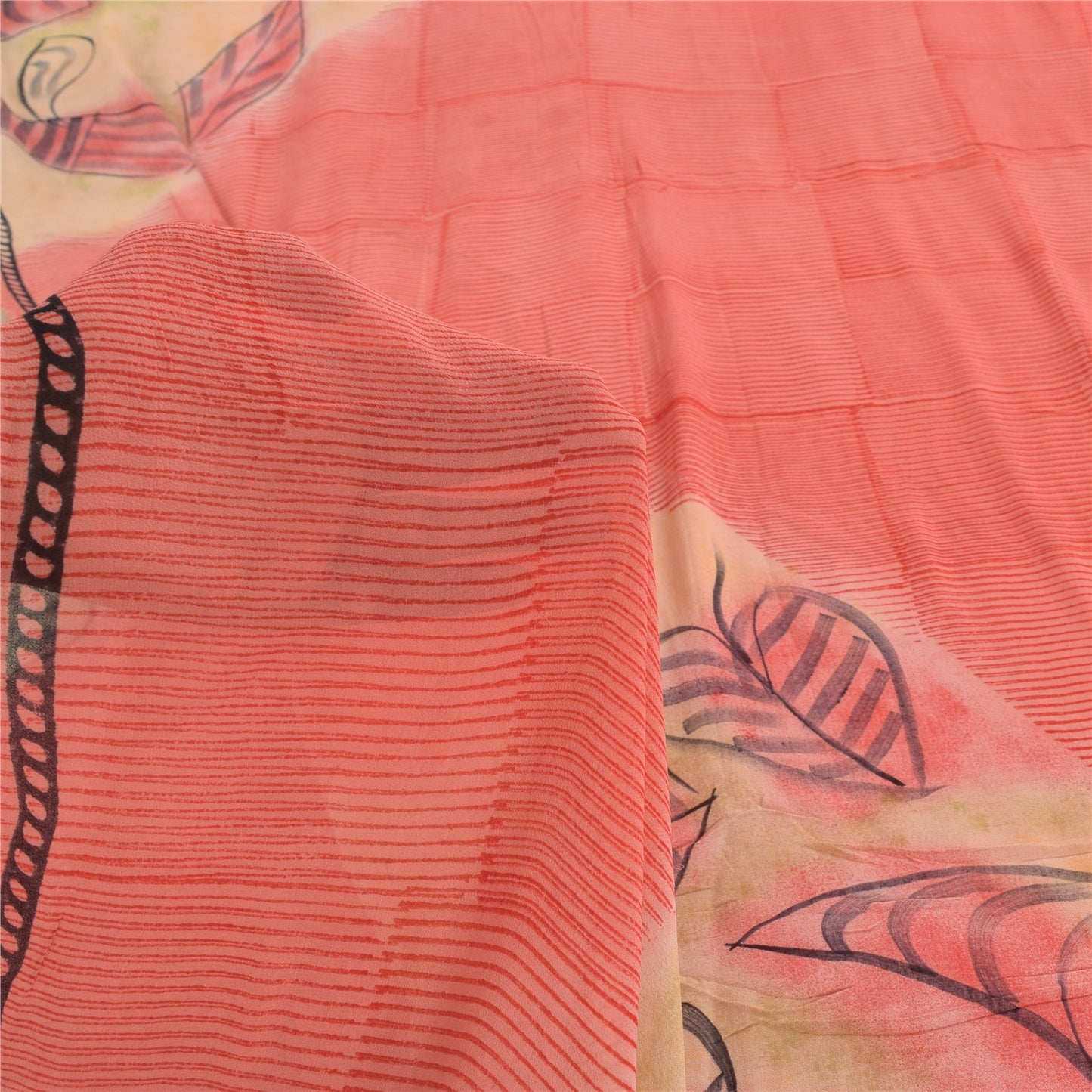 Sanskriti Vintage Sarees Pink Pure Georgette Silk Printed Sari 5yd Craft Fabric