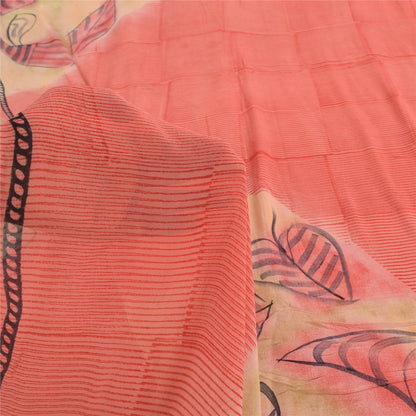 Sanskriti Vintage Sarees Pink Pure Georgette Silk Printed Sari 5yd Craft Fabric