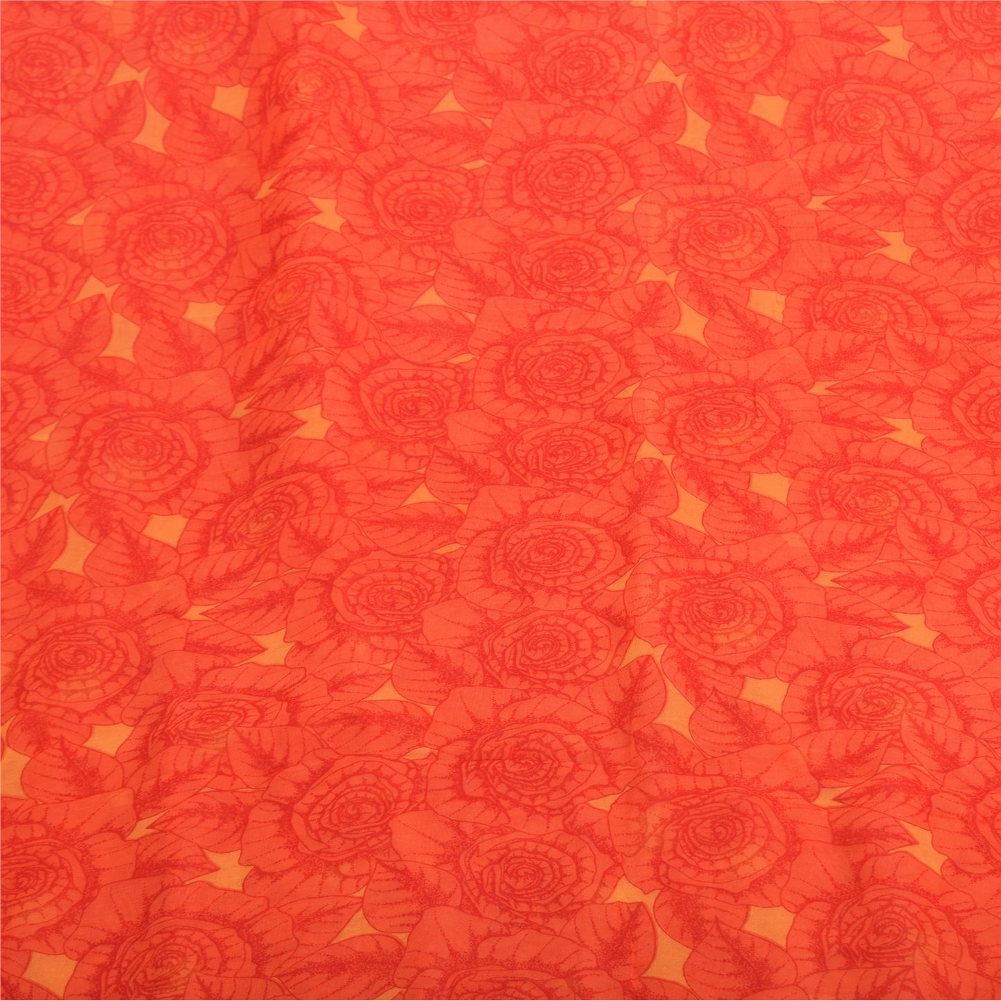 Sanskriti Vintage Sarees Red/Orange Pure Georgette Silk Printed Sari 5yd Fabric