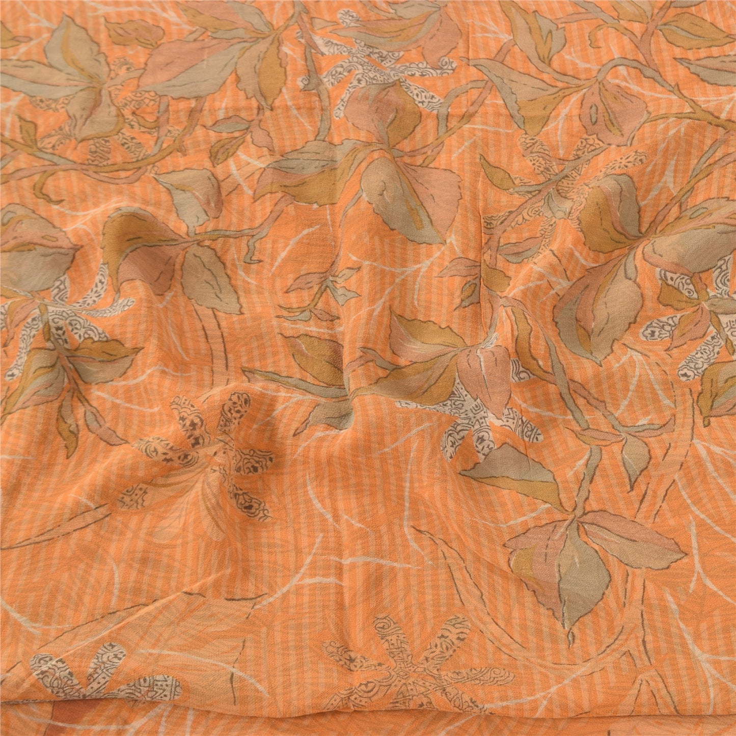 Sanskriti Vintage Sarees Orange Pure Georgette Silk Printed Sari Craft Fabric