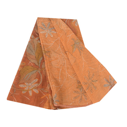 Sanskriti Vintage Sarees Orange Pure Georgette Silk Printed Sari Craft Fabric