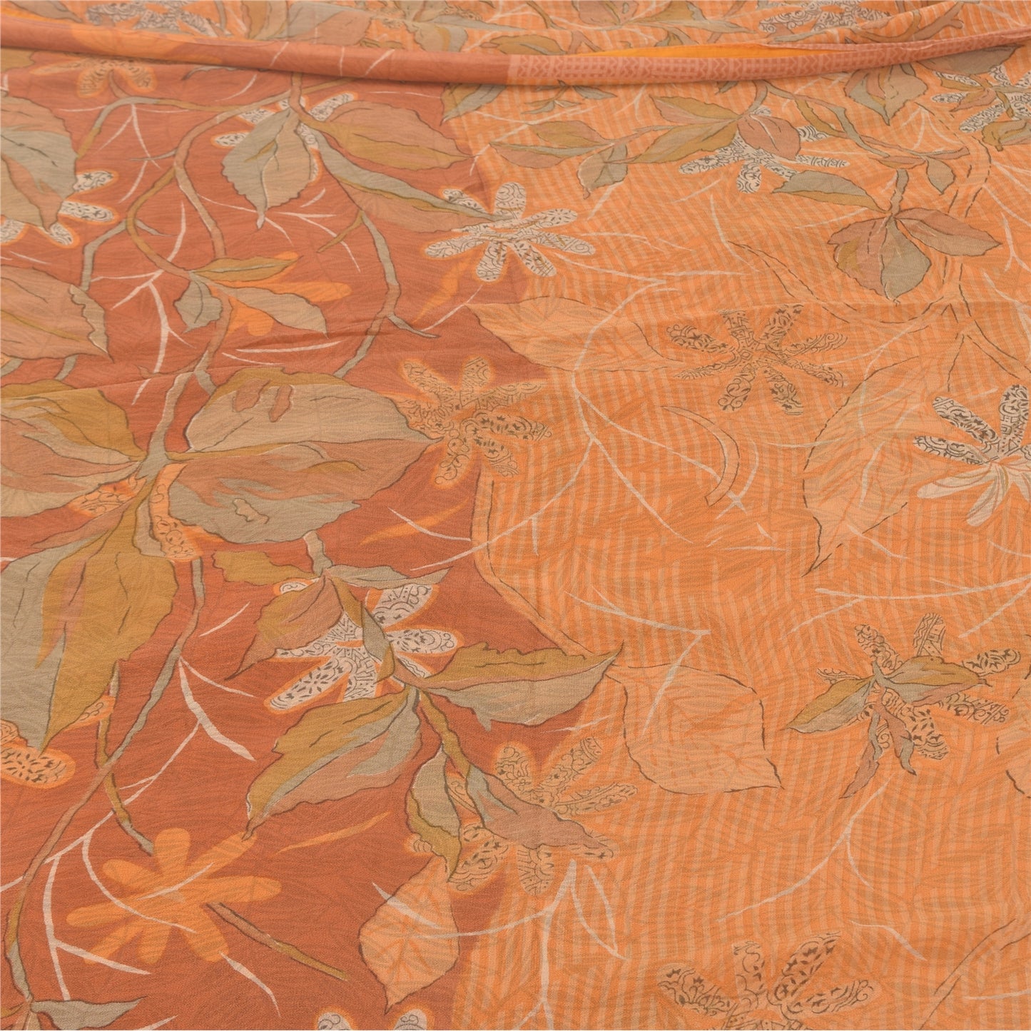 Sanskriti Vintage Sarees Orange Pure Georgette Silk Printed Sari Craft Fabric