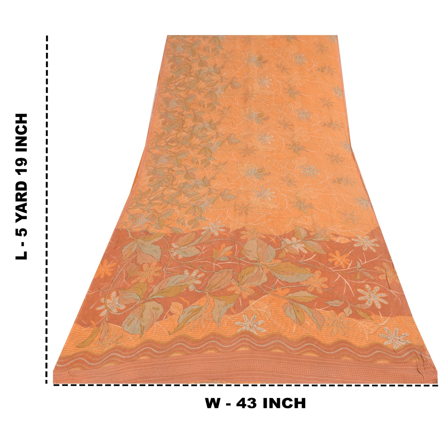 Sanskriti Vintage Sarees Orange Pure Georgette Silk Printed Sari Craft Fabric