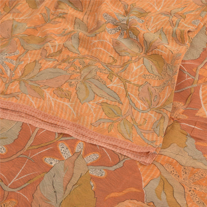 Sanskriti Vintage Sarees Orange Pure Georgette Silk Printed Sari Craft Fabric