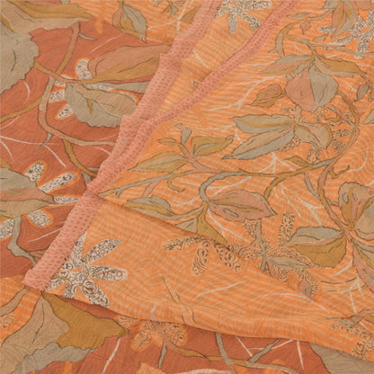 Sanskriti Vintage Sarees Orange Pure Georgette Silk Printed Sari Craft Fabric