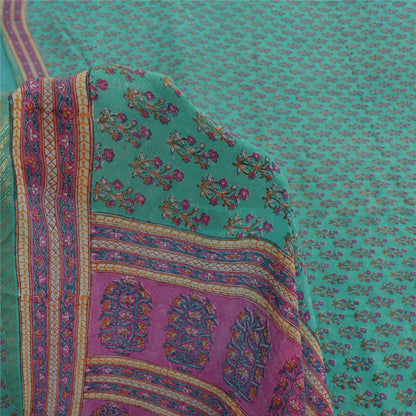 Sanskriti Vintage Sarees Sea-Green Pure Georgette Silk Printed Sari Craft Fabric