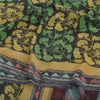 Sanskriti Vintage Sarees Black/Green Pure Georgette Silk Print Sari Craft Fabric