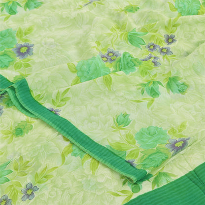 Sanskriti Vintage Sarees PastelGreen Pure Georgette Silk Printed Sari 5yd Fabric