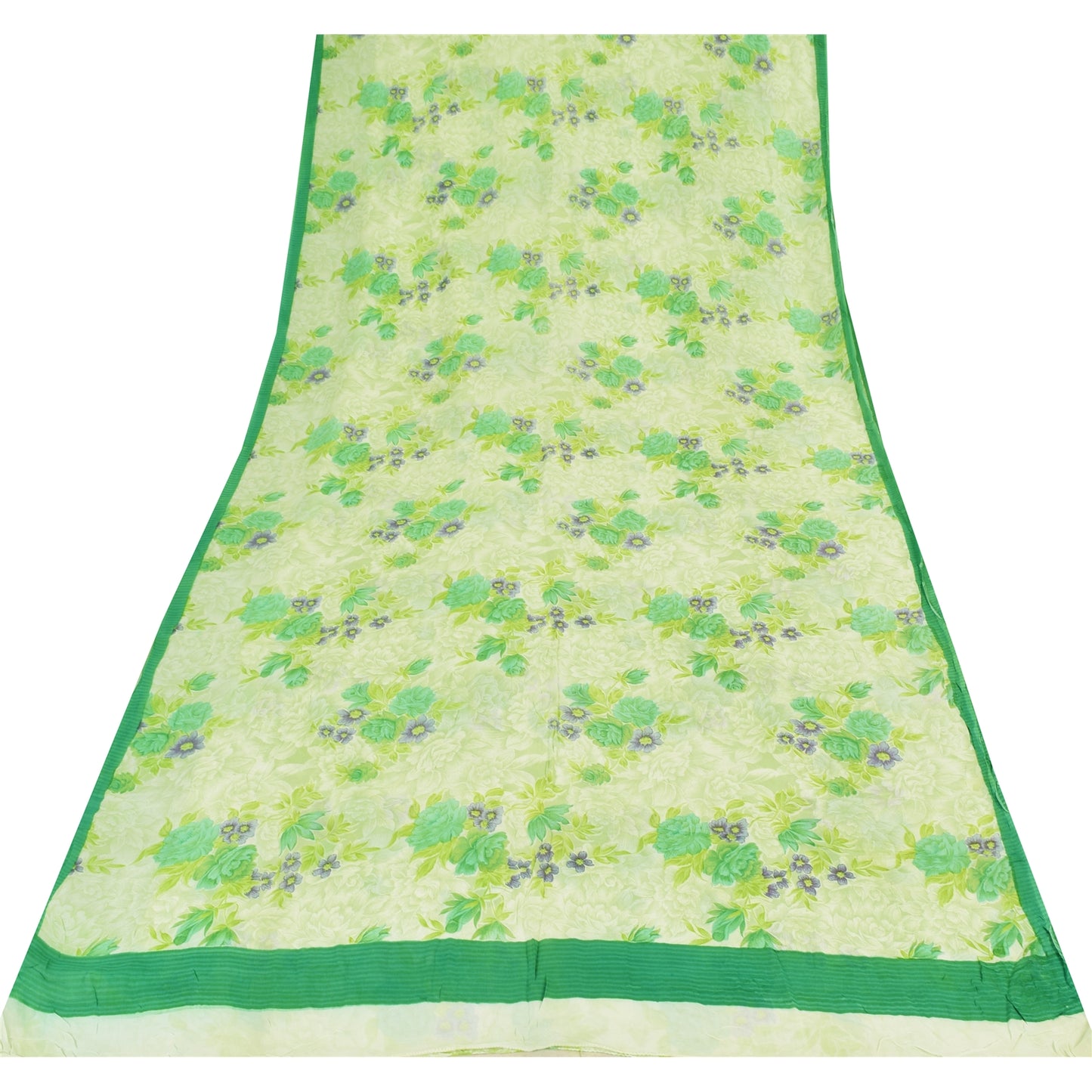 Sanskriti Vintage Sarees PastelGreen Pure Georgette Silk Printed Sari 5yd Fabric