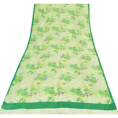 Sanskriti Vintage Sarees PastelGreen Pure Georgette Silk Printed Sari 5yd Fabric