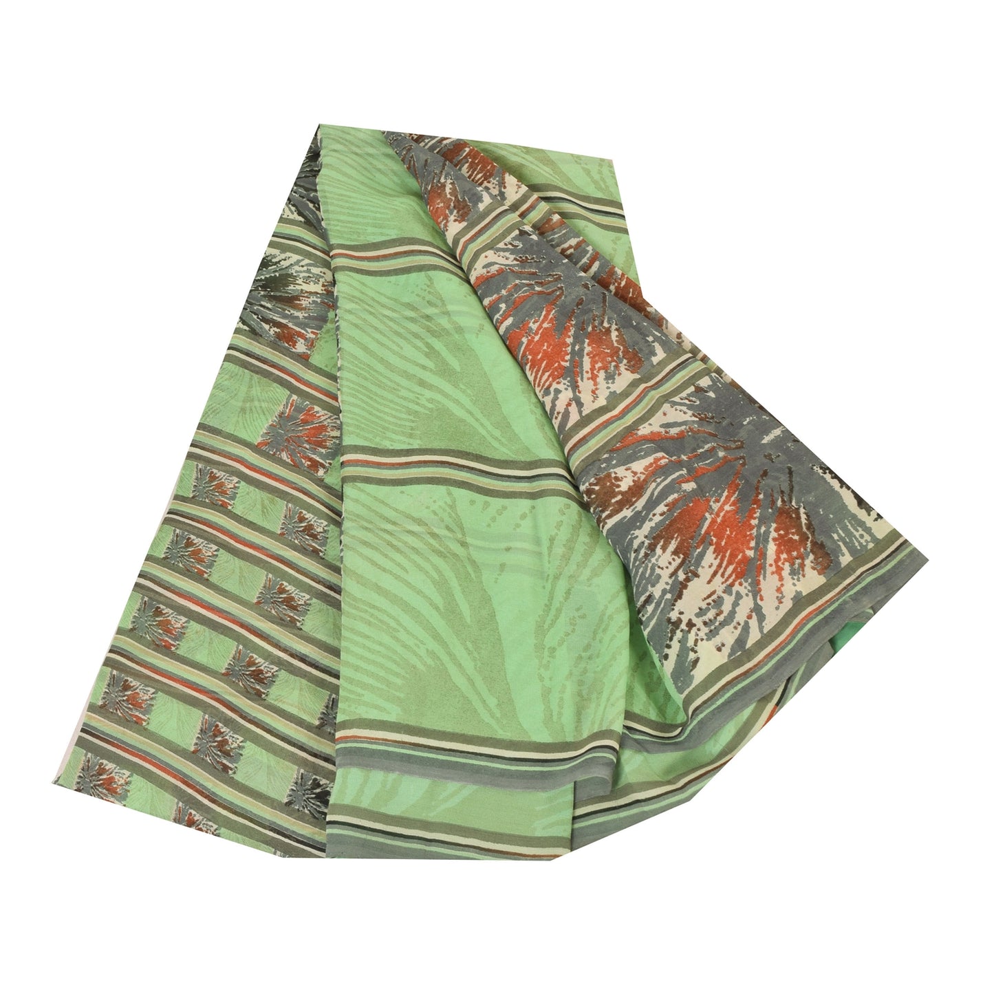 Sanskriti Vintage Sarees Pastel-Green Pure Georgette Silk Print Sari 5yd Fabric