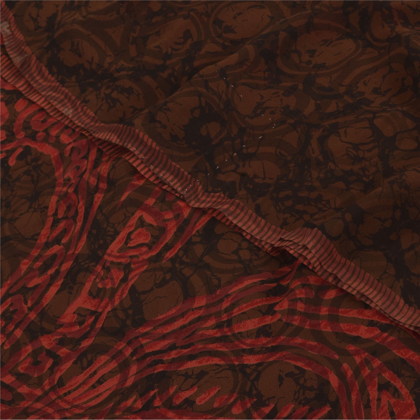 Sanskriti Vintage Sarees Red/Brown Pure Georgette Silk Printed Sari 5yd Fabric