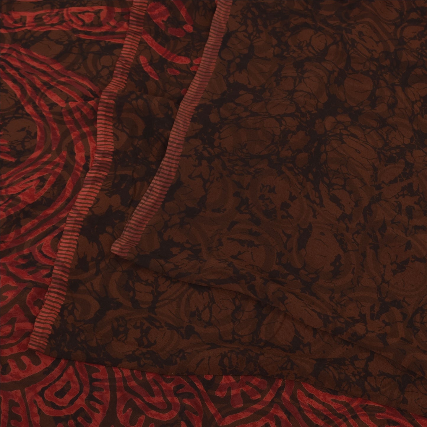 Sanskriti Vintage Sarees Red/Brown Pure Georgette Silk Printed Sari 5yd Fabric