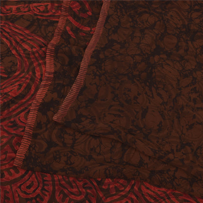 Sanskriti Vintage Sarees Red/Brown Pure Georgette Silk Printed Sari 5yd Fabric