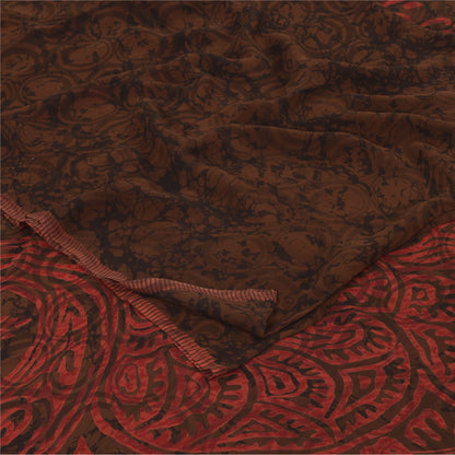 Sanskriti Vintage Sarees Red/Brown Pure Georgette Silk Printed Sari 5yd Fabric