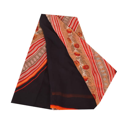 Sanskriti Vintage Sarees Black/Red Pure Georgette Silk Printed Sari Craft Fabric