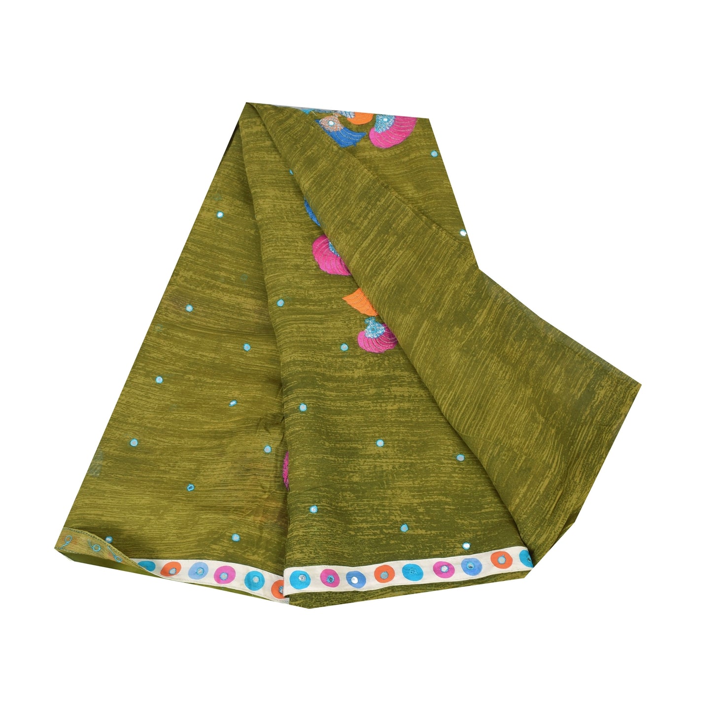 Sanskriti Vintage Sarees Green Embroidered Patch Pure Georgette Sari 5yd Fabric