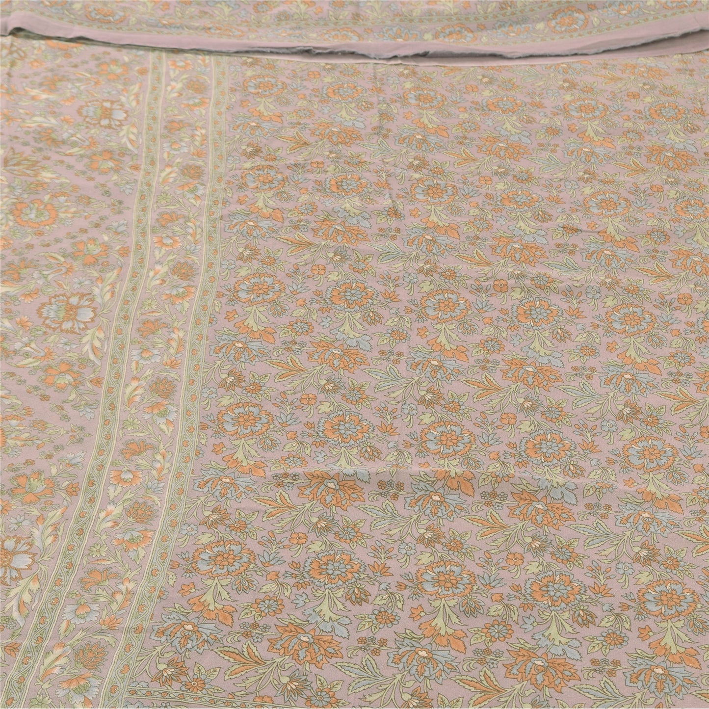 Sanskriti Vintage Sarees Mauve Pure Georgette Silk Printed Sari 5yd Craft Fabric