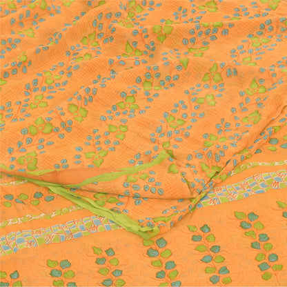 Sanskriti Vintage Sarees Yellow Pure Georgette Silk Print Sari 5yd Craft Fabric