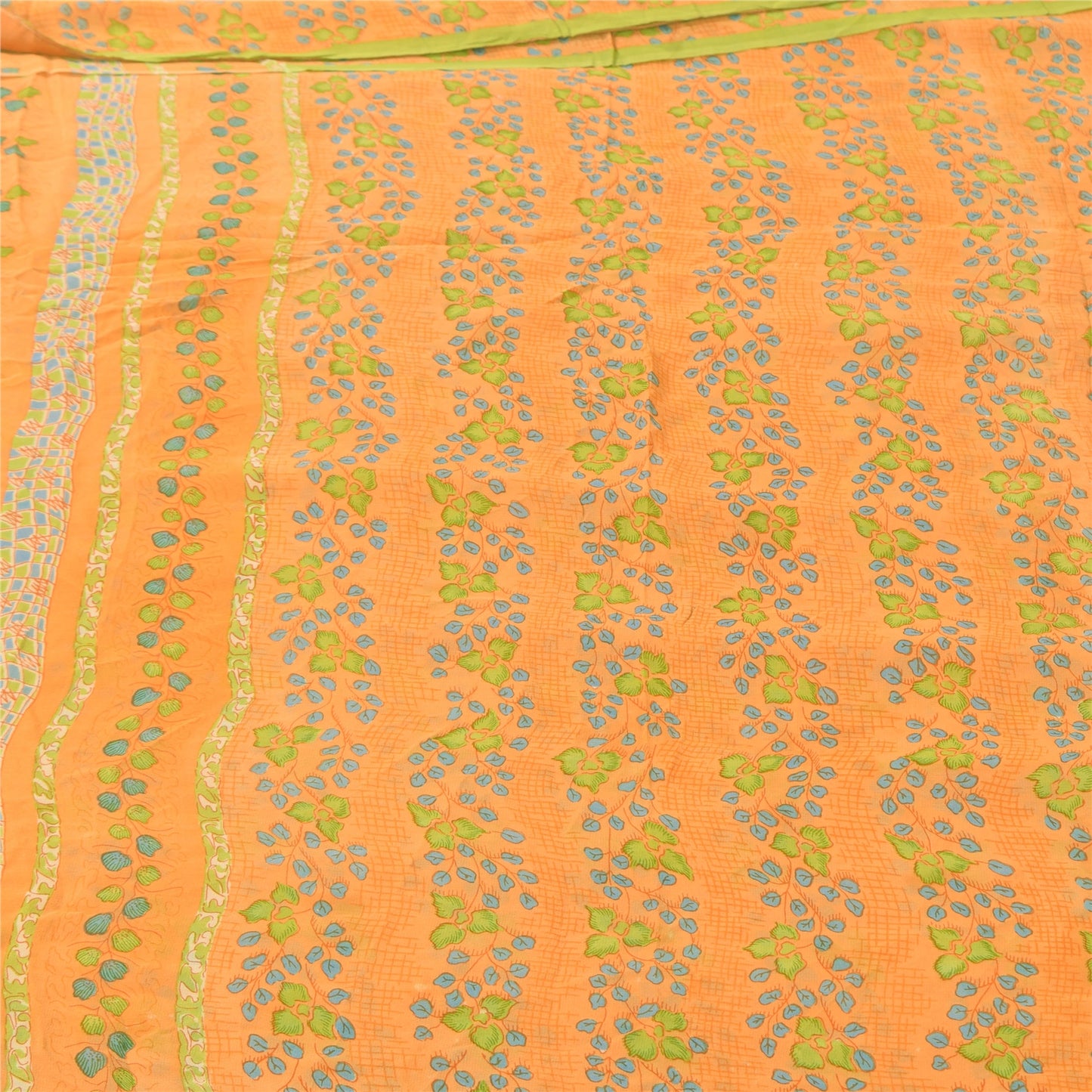 Sanskriti Vintage Sarees Yellow Pure Georgette Silk Print Sari 5yd Craft Fabric