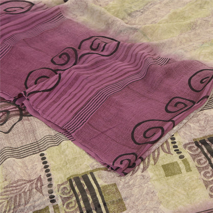 Sanskriti Vintage Sarees Purple/CreamPure Georgette Silk Printed Sari 5yd Fabric