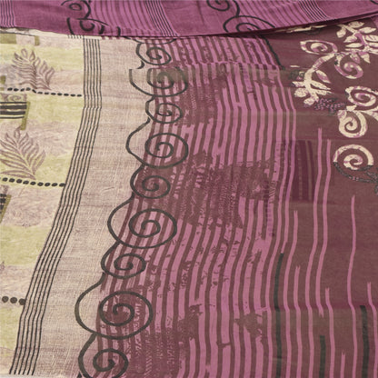 Sanskriti Vintage Sarees Purple/CreamPure Georgette Silk Printed Sari 5yd Fabric