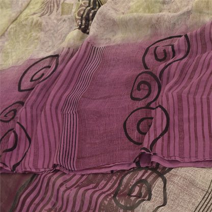 Sanskriti Vintage Sarees Purple/CreamPure Georgette Silk Printed Sari 5yd Fabric