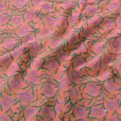 Sanskriti Vintage Sarees Hand Block Printed Sparkles Pure Georgette Sari Fabric