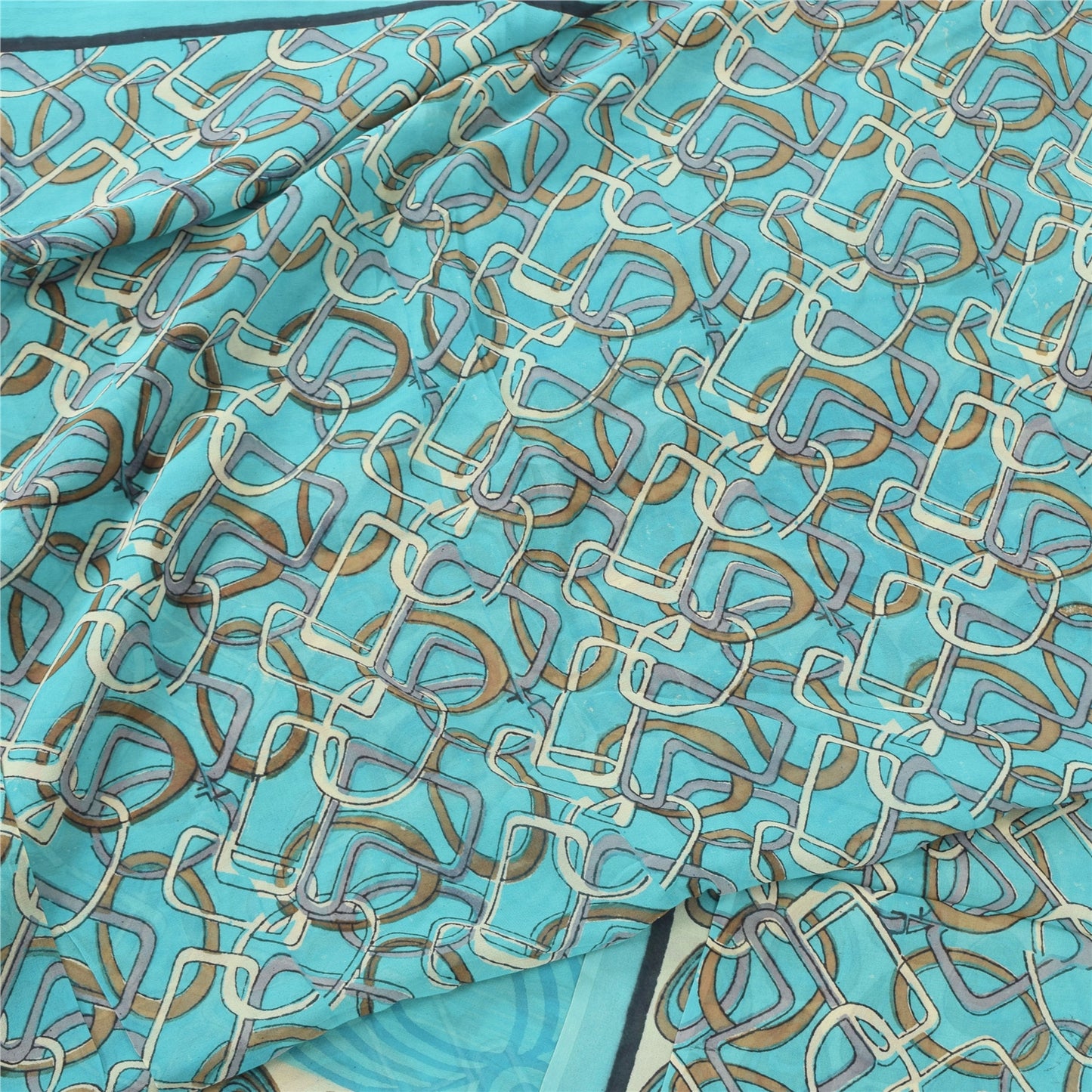 Sanskriti Vintage Sarees Blue Pure Georgette Silk Printed Sari 5yd Craft Fabric