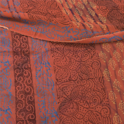 Sanskriti Vintage Sarees Orange Pure Georgette Silk Printed Sari Craft Fabric