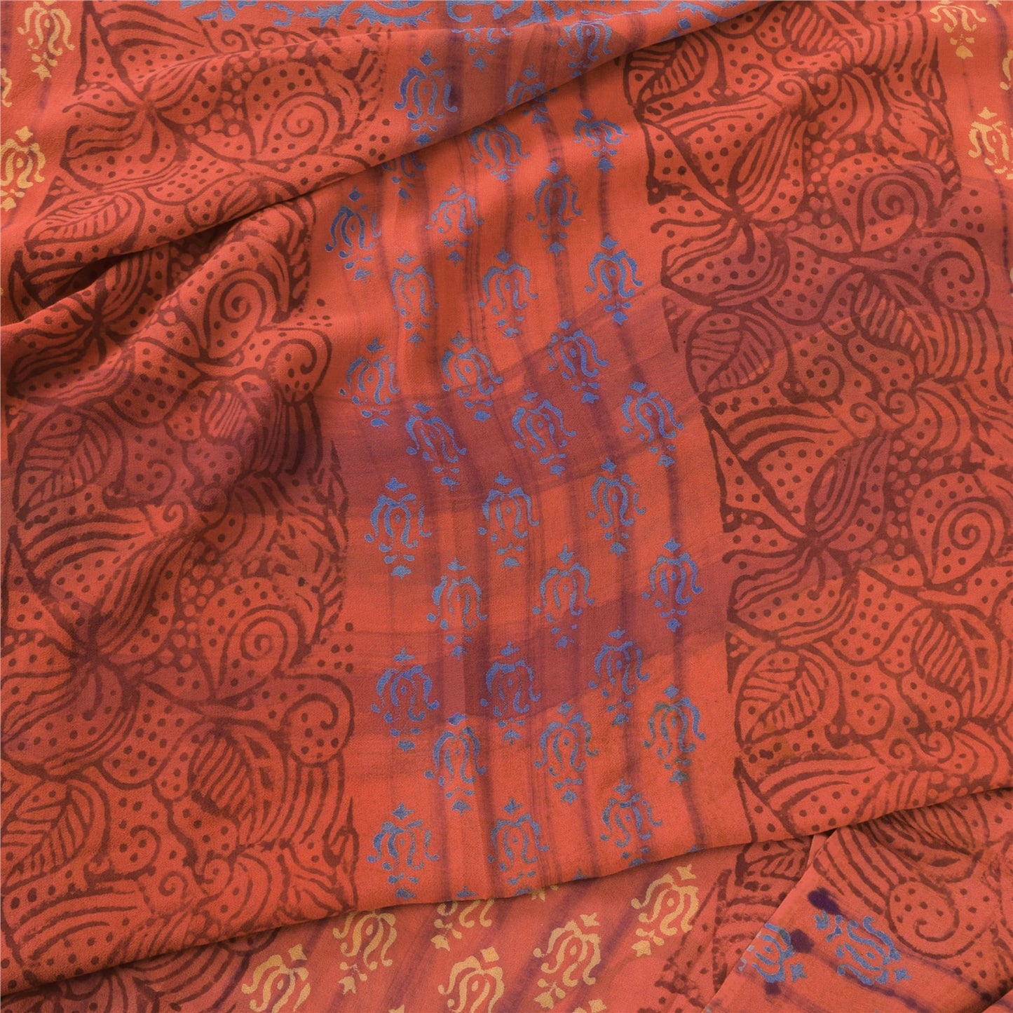 Sanskriti Vintage Sarees Orange Pure Georgette Silk Printed Sari Craft Fabric